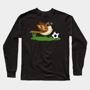 Cute Cartoon Sparrow Playing Soccer Long Sleeve T-Shirt